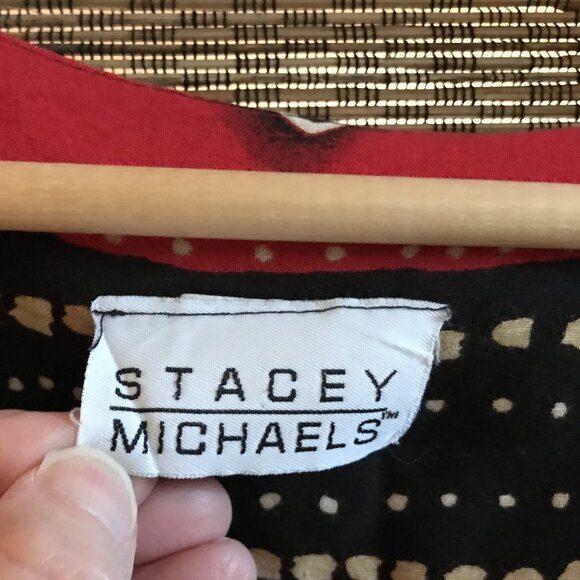 Stacey Michaels Bohemian Blouse: 80s Red Black Geometric Print Tunic, Size 20W - Picture 2 of 9